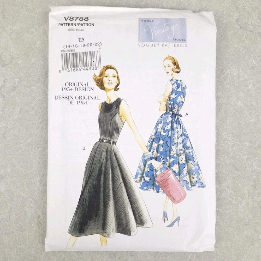 Vogue Vintage Sewing Pattern V8788 1954 Retro Wrap Dress Fit Flare Pinup Sz14-22